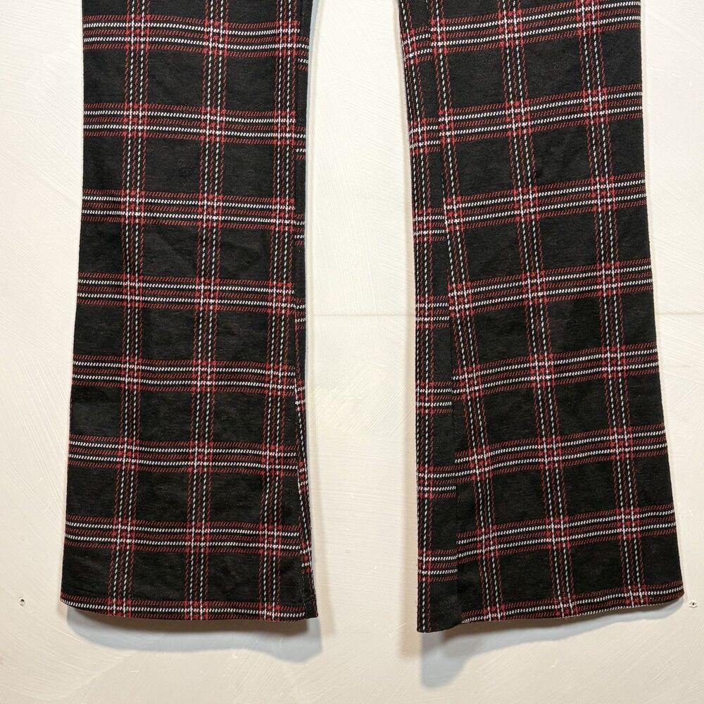 No Boundaries Size L Plaid Flare Leg Pull On Pants Legging Check Grunge Academia - Picture 5 of 8